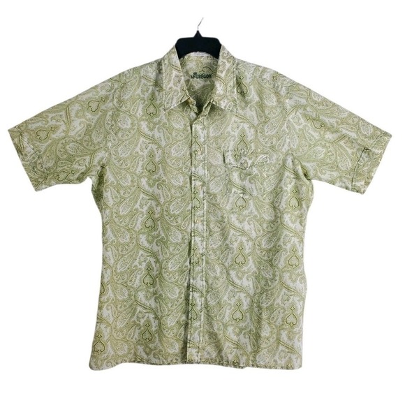 Vtg 70s 80s McGregor Hawaiian Shirt Men XL 17 17.5 Green Beige Retro Lightweight - Picture 1 of 11